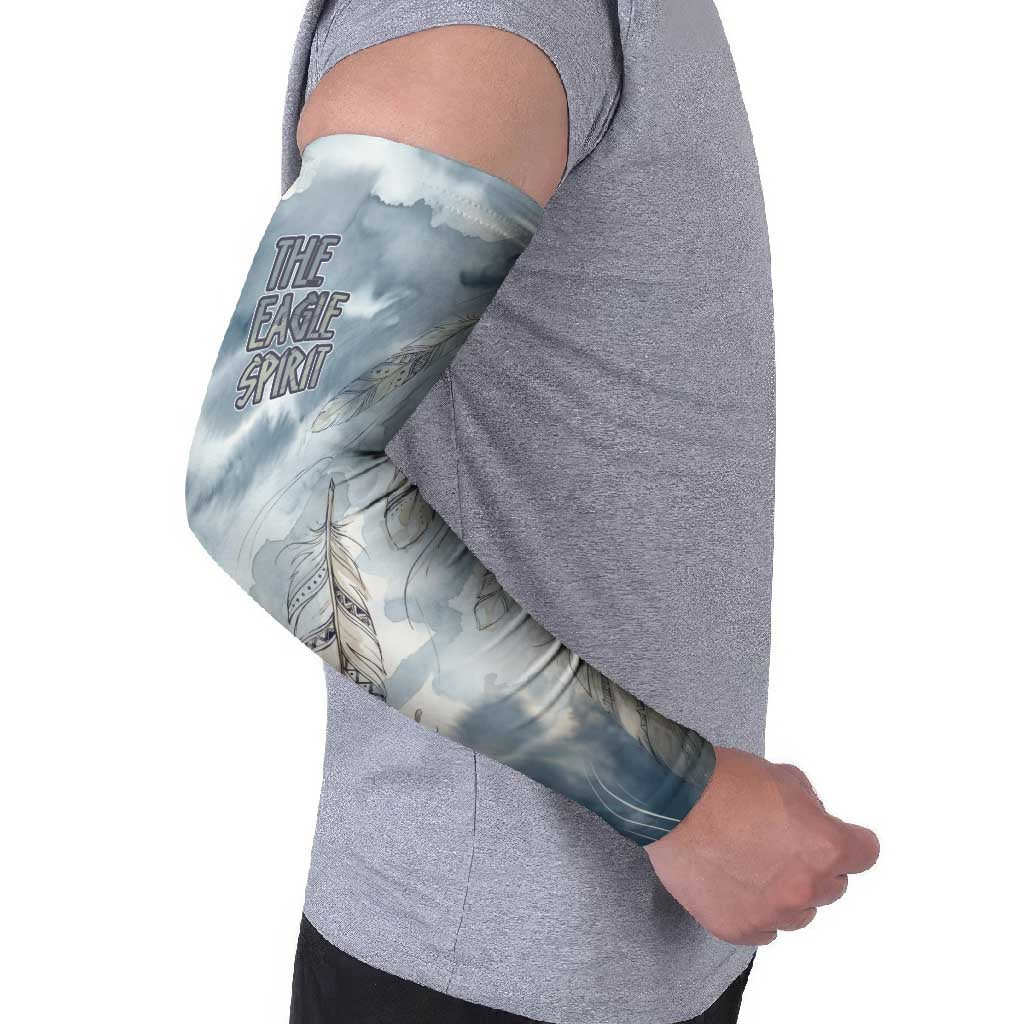 The Eagle Spirit Native American Arm Sleeves Soaring Bald Eagle and Tribal Feathers Watercolor Sky - Wonder Print Shop