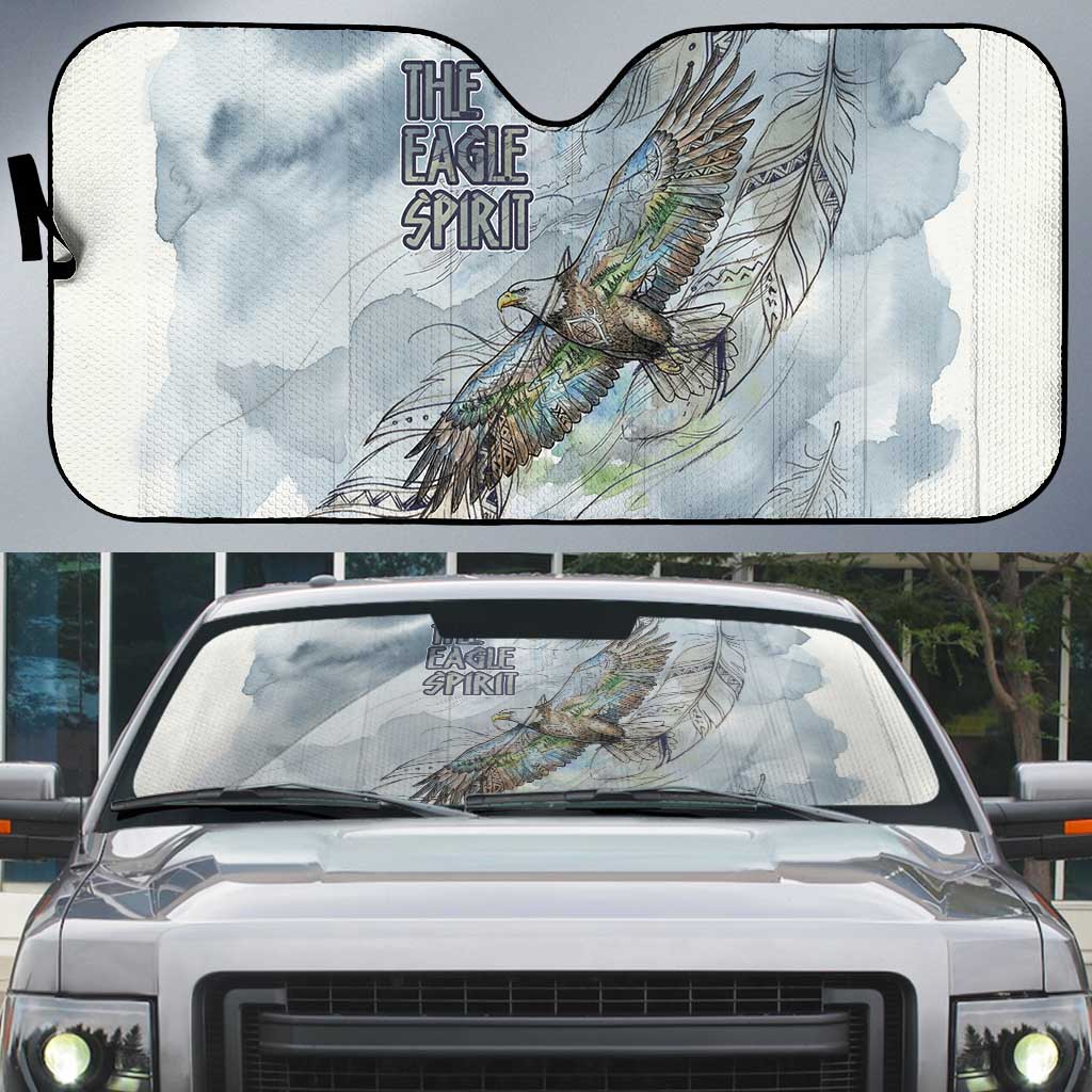 The Eagle Spirit Native American Auto Sun Shade Soaring Bald Eagle and Tribal Feathers Watercolor Sky - Wonder Print Shop