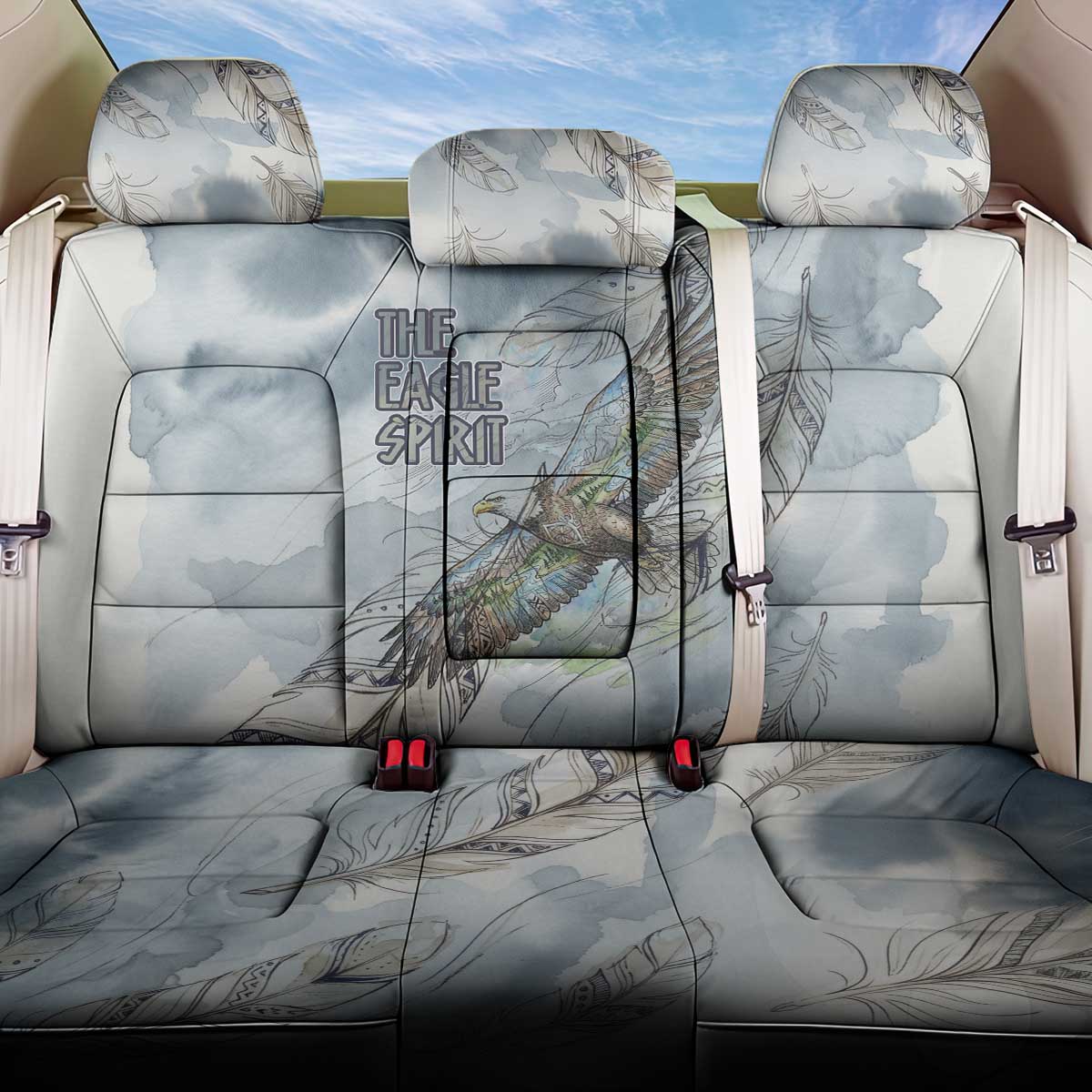 The Eagle Spirit Native American Back Car Seat Cover Soaring Bald Eagle and Tribal Feathers Watercolor Sky - Wonder Print Shop
