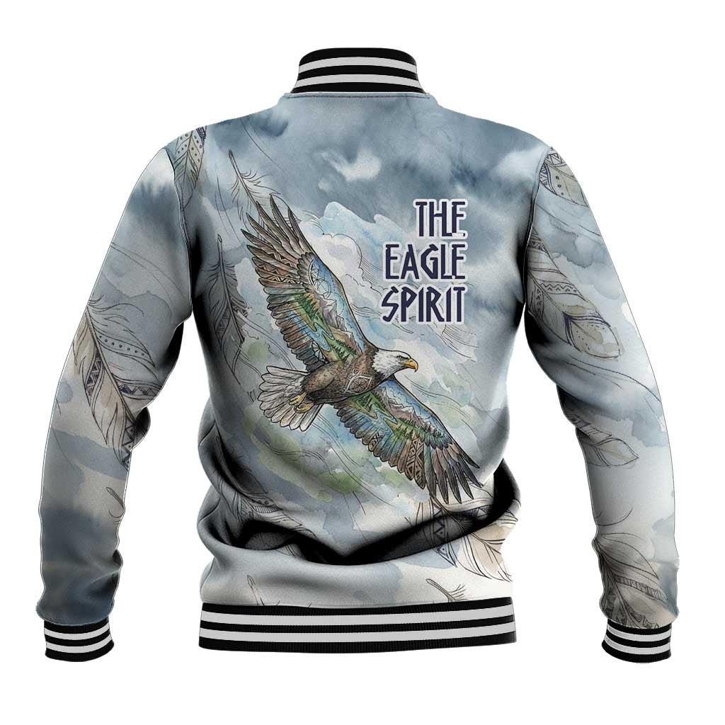 The Eagle Spirit Native American Baseball Jacket Soaring Bald Eagle and Tribal Feathers Watercolor Sky - Wonder Print Shop