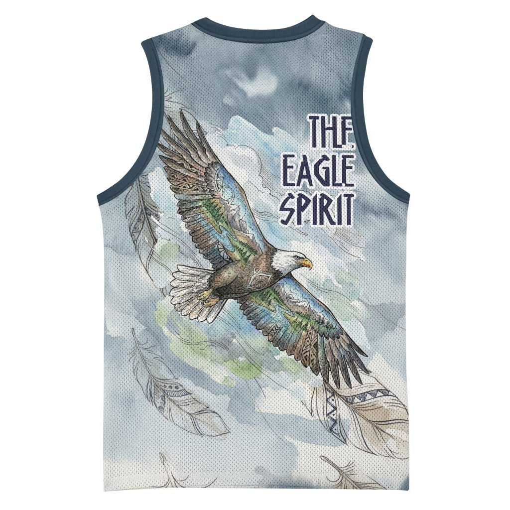 The Eagle Spirit Native American Basketball Jersey Soaring Bald Eagle and Tribal Feathers Watercolor Sky - Wonder Print Shop