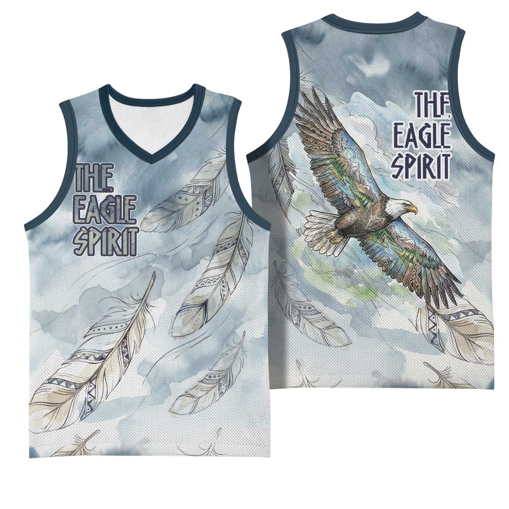 The Eagle Spirit Native American Basketball Jersey Soaring Bald Eagle and Tribal Feathers Watercolor Sky - Wonder Print Shop