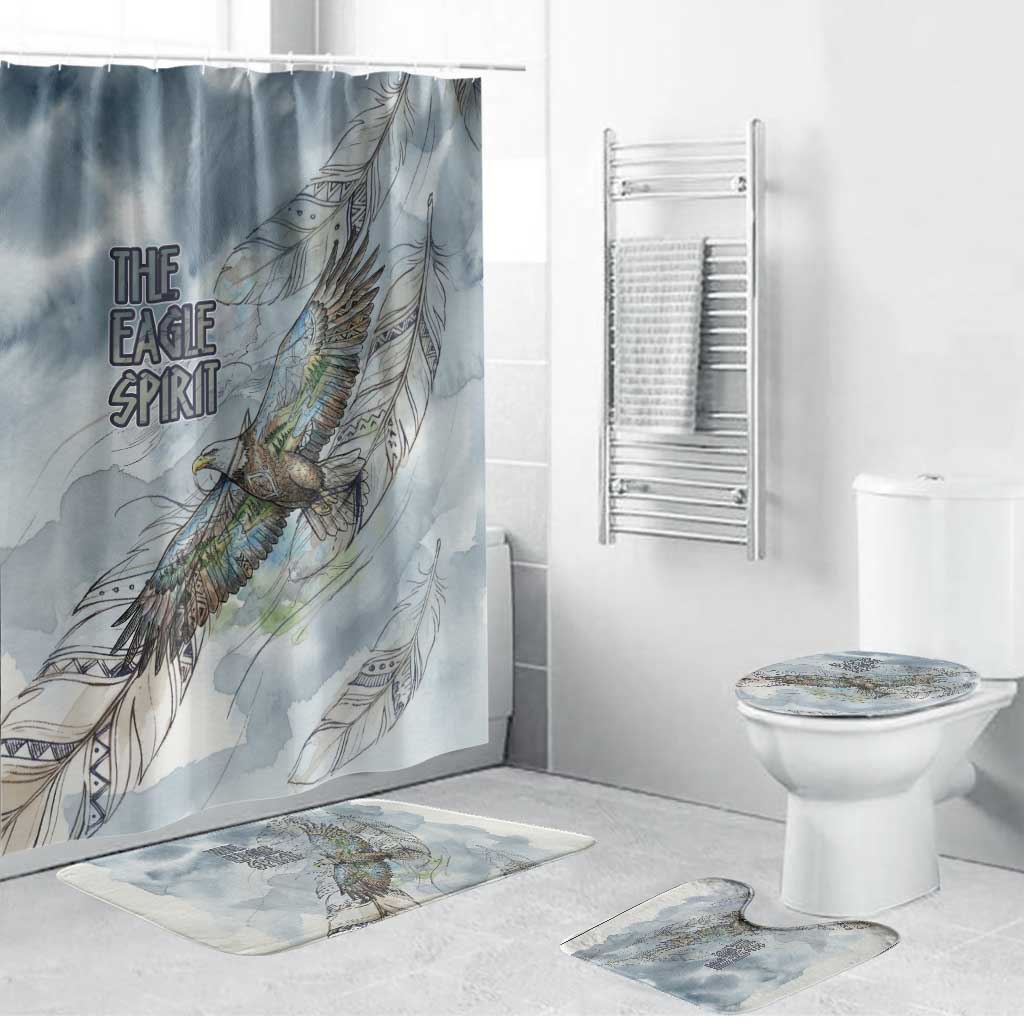 The Eagle Spirit Native American Bathroom Set Soaring Bald Eagle and Tribal Feathers Watercolor Sky - Wonder Print Shop