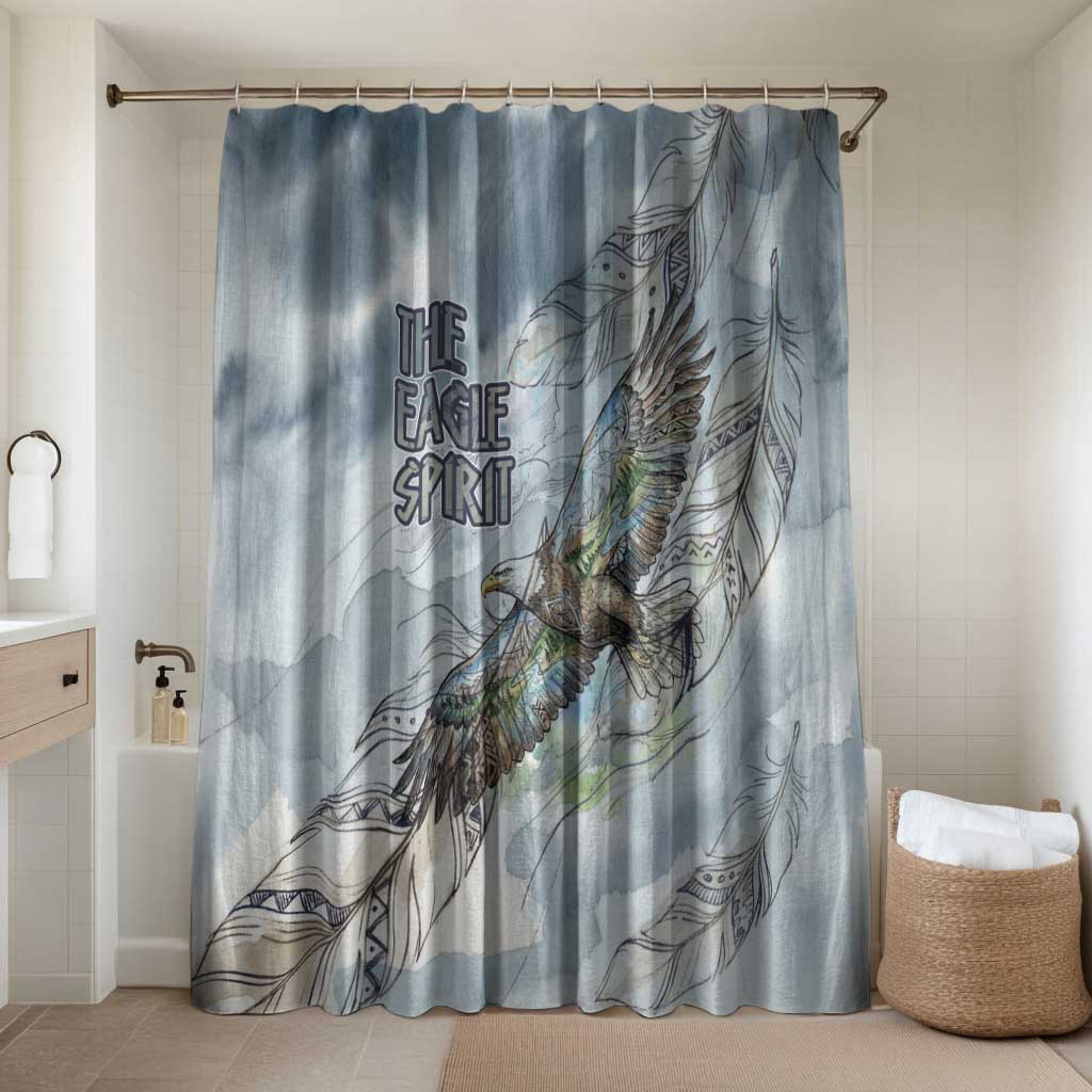 The Eagle Spirit Native American Bathroom Set Soaring Bald Eagle and Tribal Feathers Watercolor Sky - Wonder Print Shop