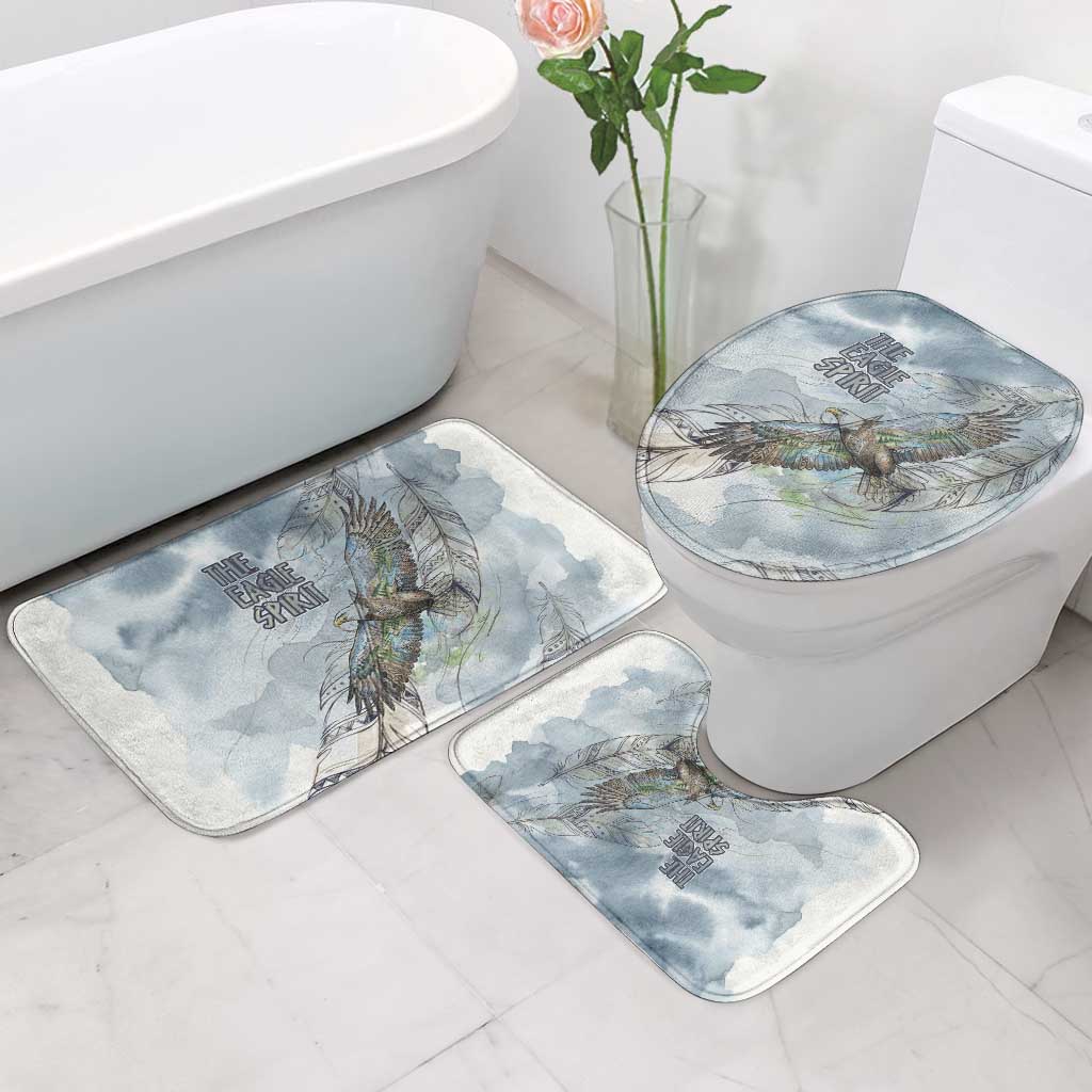 The Eagle Spirit Native American Bathroom Set Soaring Bald Eagle and Tribal Feathers Watercolor Sky - Wonder Print Shop