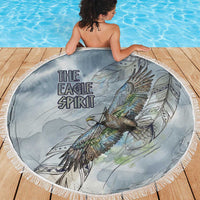 The Eagle Spirit Native American Beach Blanket Soaring Bald Eagle and Tribal Feathers Watercolor Sky - Wonder Print Shop