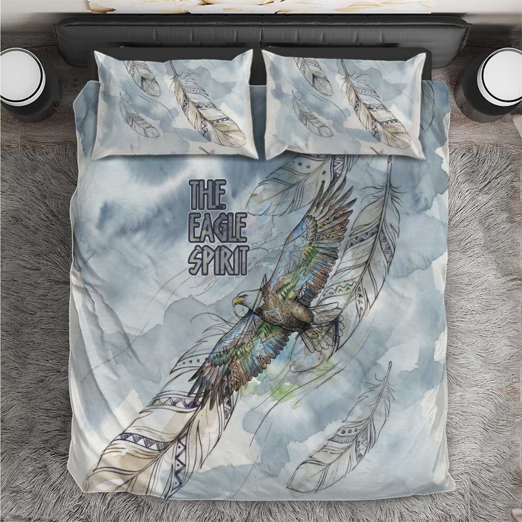 The Eagle Spirit Native American Bedding Set Soaring Bald Eagle and Tribal Feathers Watercolor Sky - Wonder Print Shop