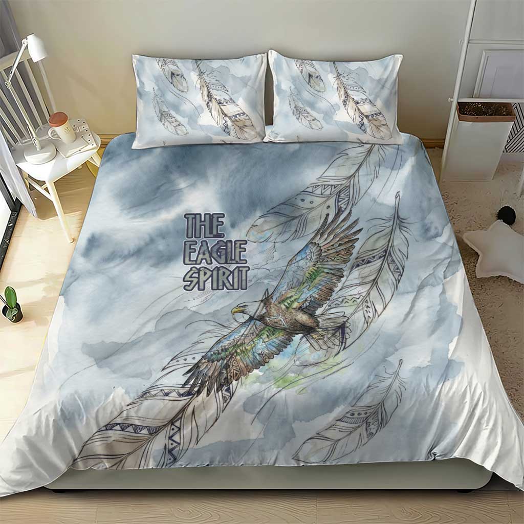 The Eagle Spirit Native American Bedding Set Soaring Bald Eagle and Tribal Feathers Watercolor Sky - Wonder Print Shop
