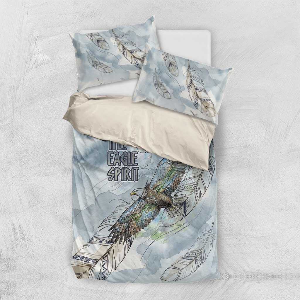 The Eagle Spirit Native American Bedding Set Soaring Bald Eagle and Tribal Feathers Watercolor Sky - Wonder Print Shop