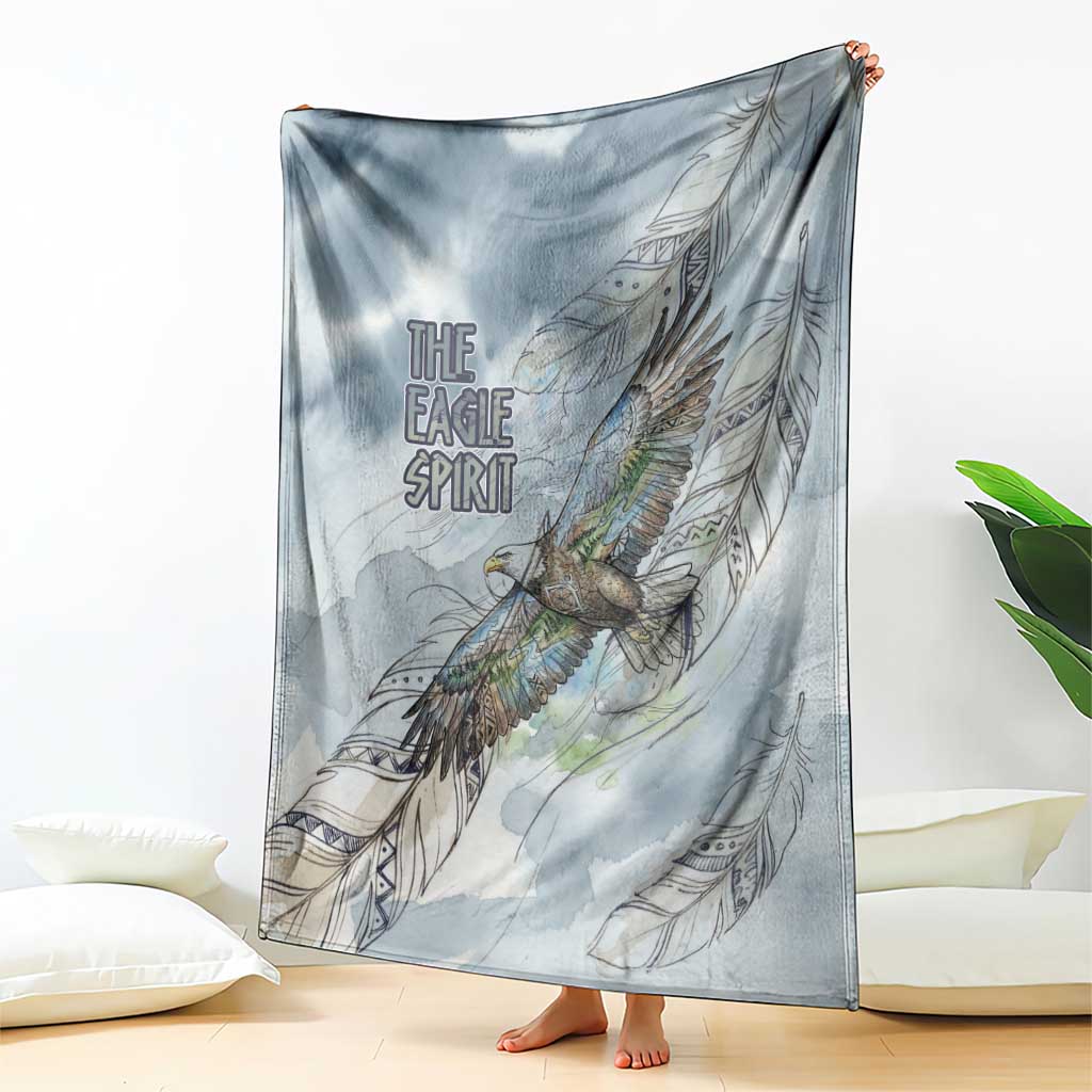 The Eagle Spirit Native American Blanket Soaring Bald Eagle and Tribal Feathers Watercolor Sky - Wonder Print Shop