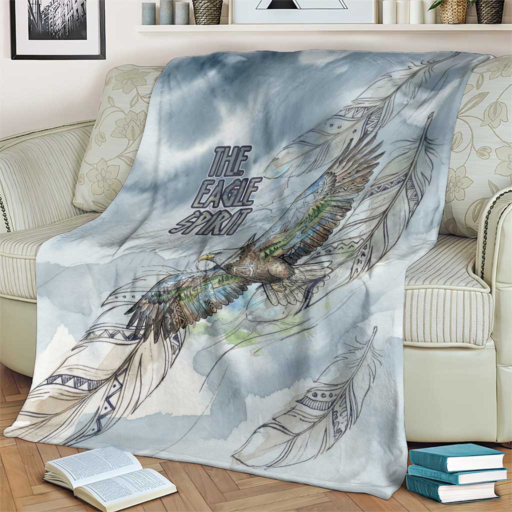 The Eagle Spirit Native American Blanket Soaring Bald Eagle and Tribal Feathers Watercolor Sky - Wonder Print Shop