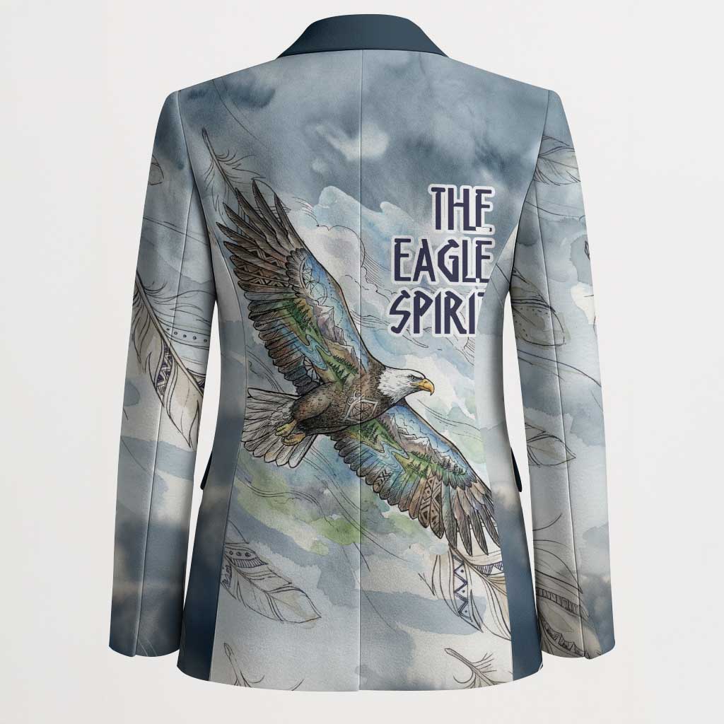 The Eagle Spirit Native American Blazer Soaring Bald Eagle and Tribal Feathers Watercolor Sky - Wonder Print Shop