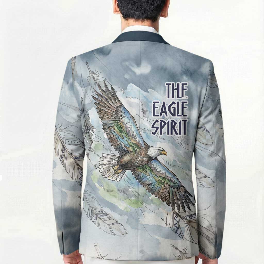 The Eagle Spirit Native American Blazer Soaring Bald Eagle and Tribal Feathers Watercolor Sky - Wonder Print Shop