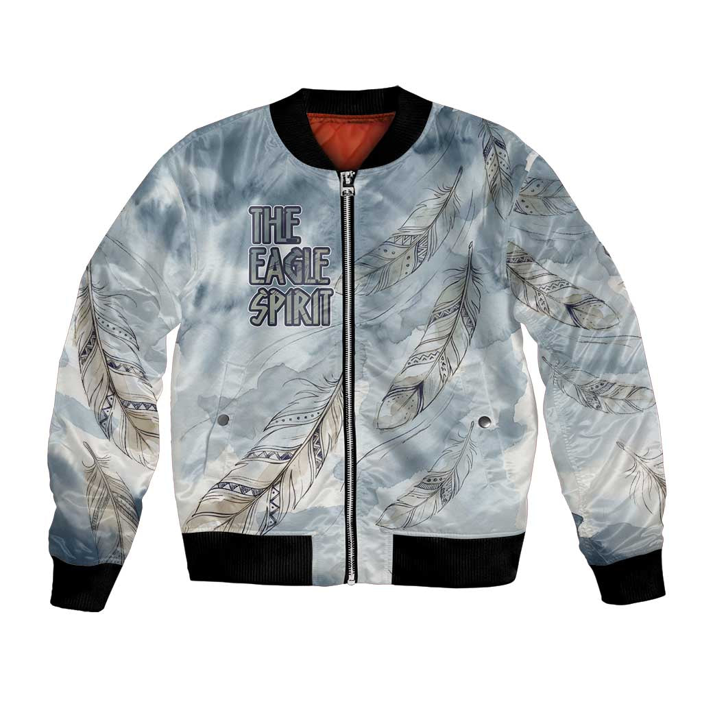 The Eagle Spirit Native American Bomber Jacket Soaring Bald Eagle and Tribal Feathers Watercolor Sky - Wonder Print Shop