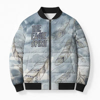 The Eagle Spirit Native American Bomber Puffer Jacket Soaring Bald Eagle and Tribal Feathers Watercolor Sky - Wonder Print Shop