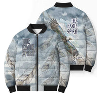The Eagle Spirit Native American Bomber Puffer Jacket Soaring Bald Eagle and Tribal Feathers Watercolor Sky - Wonder Print Shop