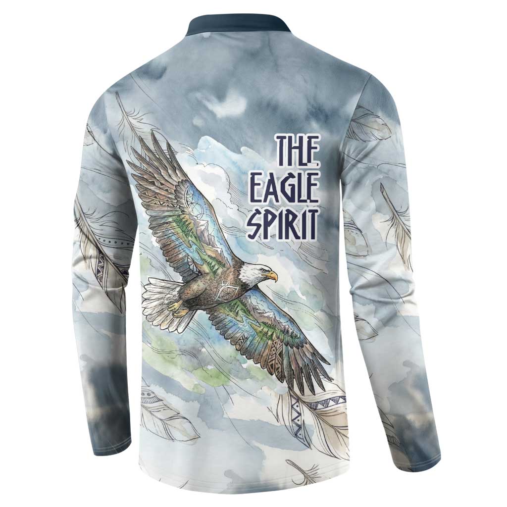 The Eagle Spirit Native American Button Sweatshirt Soaring Bald Eagle and Tribal Feathers Watercolor Sky - Wonder Print Shop