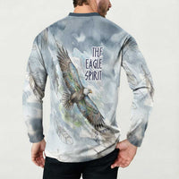 The Eagle Spirit Native American Button Sweatshirt Soaring Bald Eagle and Tribal Feathers Watercolor Sky - Wonder Print Shop