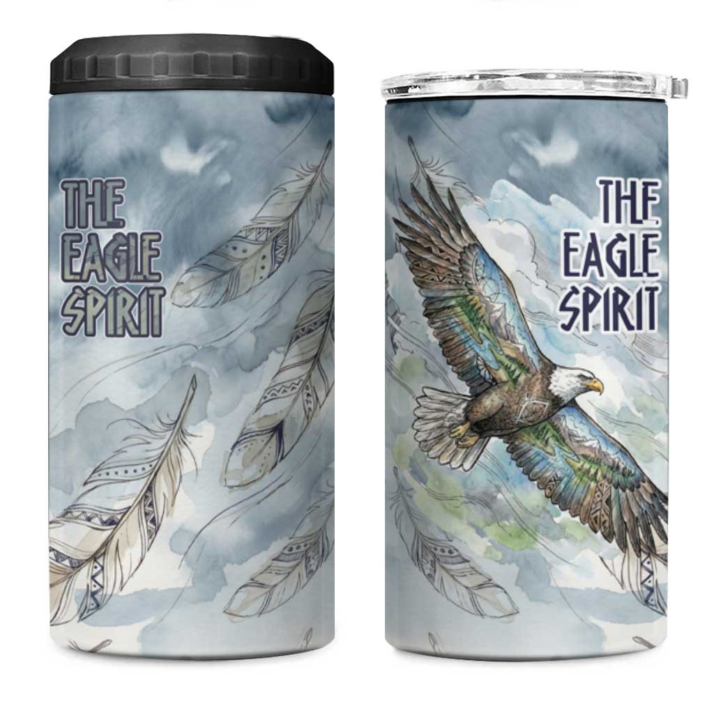 The Eagle Spirit Native American 4 in 1 Can Cooler Tumbler Soaring Bald Eagle and Tribal Feathers Watercolor Sky - Wonder Print Shop