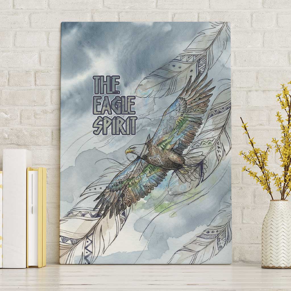 The Eagle Spirit Native American Canvas Wall Art Soaring Bald Eagle and Tribal Feathers Watercolor Sky - Wonder Print Shop