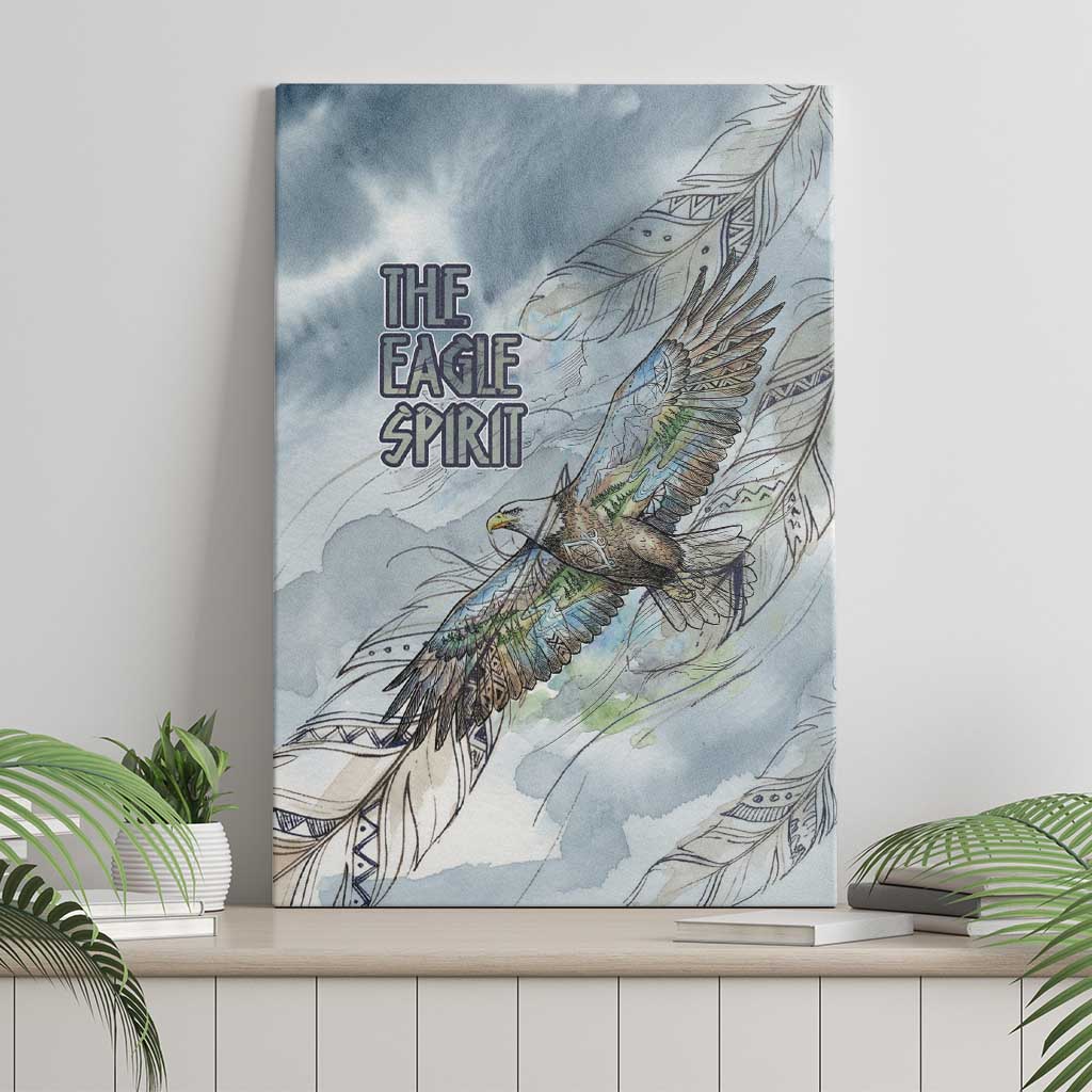 The Eagle Spirit Native American Canvas Wall Art Soaring Bald Eagle and Tribal Feathers Watercolor Sky - Wonder Print Shop