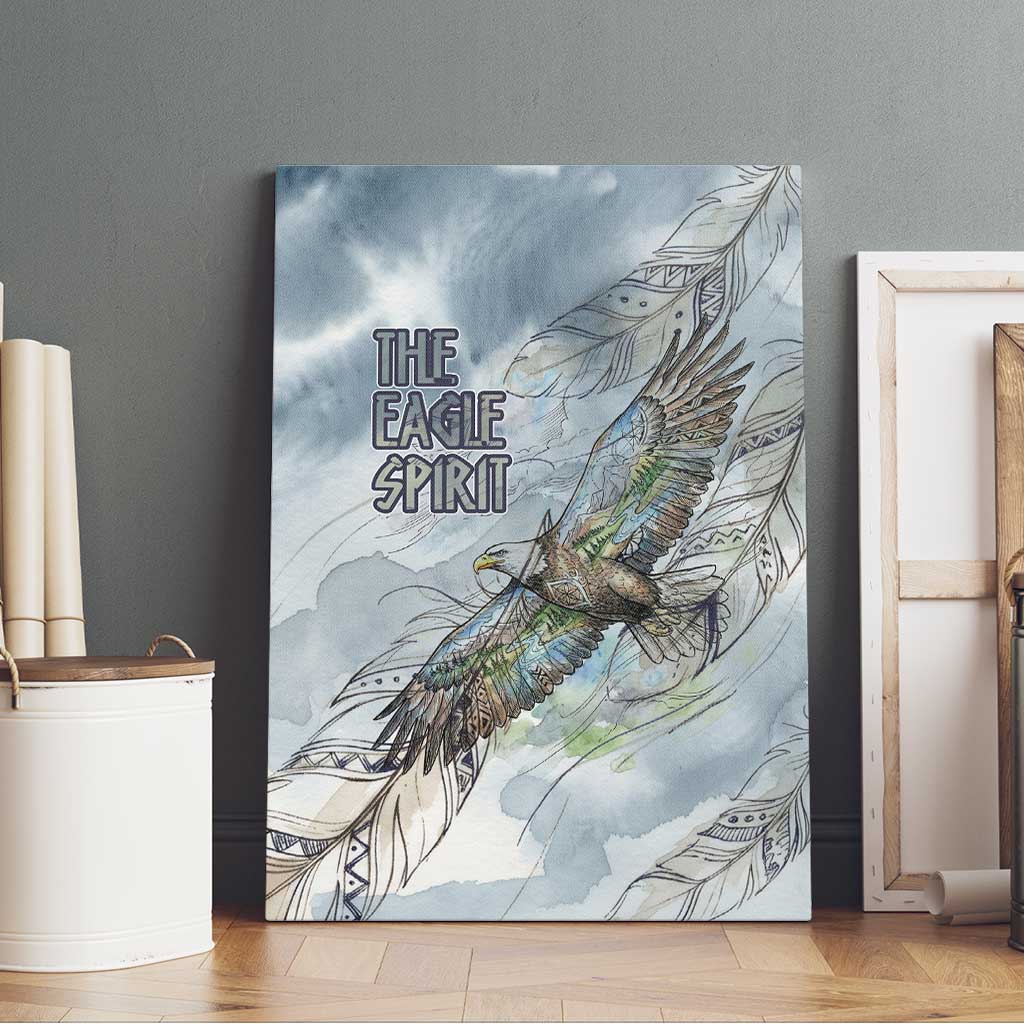 The Eagle Spirit Native American Canvas Wall Art Soaring Bald Eagle and Tribal Feathers Watercolor Sky - Wonder Print Shop