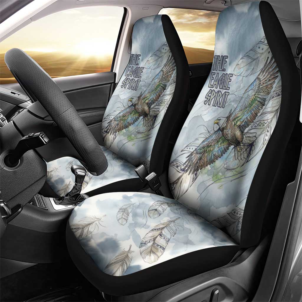 The Eagle Spirit Native American Car Seat Cover Soaring Bald Eagle and Tribal Feathers Watercolor Sky - Wonder Print Shop