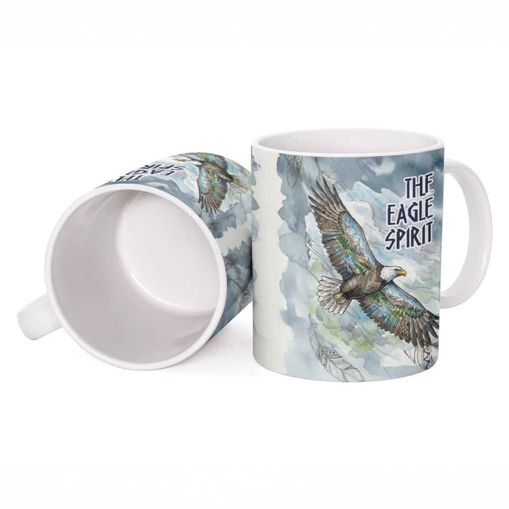 The Eagle Spirit Native American Ceramic Mug Soaring Bald Eagle and Tribal Feathers Watercolor Sky - Wonder Print Shop
