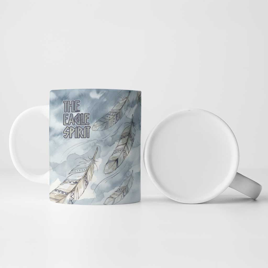 The Eagle Spirit Native American Ceramic Mug Soaring Bald Eagle and Tribal Feathers Watercolor Sky - Wonder Print Shop
