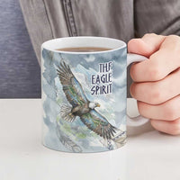 The Eagle Spirit Native American Ceramic Mug Soaring Bald Eagle and Tribal Feathers Watercolor Sky - Wonder Print Shop