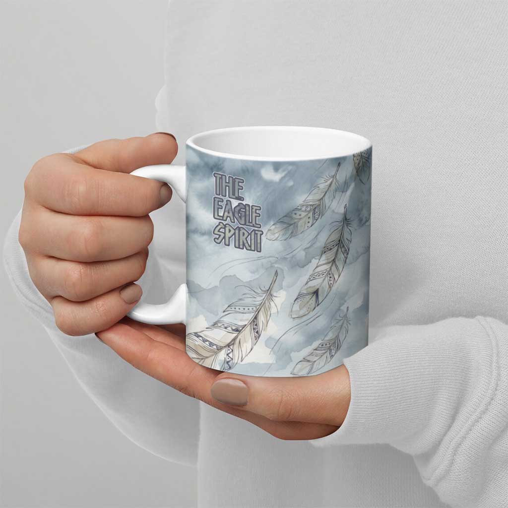 The Eagle Spirit Native American Ceramic Mug Soaring Bald Eagle and Tribal Feathers Watercolor Sky - Wonder Print Shop