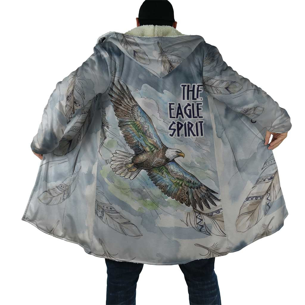 The Eagle Spirit Native American Cloak Soaring Bald Eagle and Tribal Feathers Watercolor Sky - Wonder Print Shop