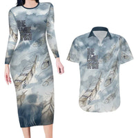 The Eagle Spirit Native American Couples Matching Long Sleeve Bodycon Dress and Hawaiian Shirt Soaring Bald Eagle and Tribal Feathers Watercolor Sky - Wonder Print Shop