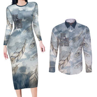 The Eagle Spirit Native American Couples Matching Long Sleeve Bodycon Dress and Long Sleeve Button Shirt Soaring Bald Eagle and Tribal Feathers Watercolor Sky - Wonder Print Shop