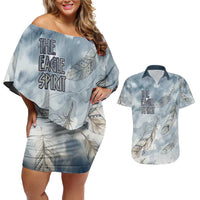 The Eagle Spirit Native American Couples Matching Off Shoulder Short Dress and Hawaiian Shirt Soaring Bald Eagle and Tribal Feathers Watercolor Sky - Wonder Print Shop