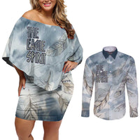 The Eagle Spirit Native American Couples Matching Off Shoulder Short Dress and Long Sleeve Button Shirt Soaring Bald Eagle and Tribal Feathers Watercolor Sky - Wonder Print Shop