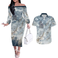 The Eagle Spirit Native American Couples Matching Off The Shoulder Long Sleeve Dress and Hawaiian Shirt Soaring Bald Eagle and Tribal Feathers Watercolor Sky - Wonder Print Shop