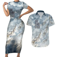 The Eagle Spirit Native American Couples Matching Short Sleeve Bodycon Dress and Hawaiian Shirt Soaring Bald Eagle and Tribal Feathers Watercolor Sky - Wonder Print Shop