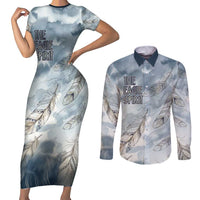 The Eagle Spirit Native American Couples Matching Short Sleeve Bodycon Dress and Long Sleeve Button Shirt Soaring Bald Eagle and Tribal Feathers Watercolor Sky - Wonder Print Shop