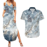The Eagle Spirit Native American Couples Matching Summer Maxi Dress and Hawaiian Shirt Soaring Bald Eagle and Tribal Feathers Watercolor Sky - Wonder Print Shop