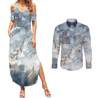 The Eagle Spirit Native American Couples Matching Summer Maxi Dress and Long Sleeve Button Shirt Soaring Bald Eagle and Tribal Feathers Watercolor Sky - Wonder Print Shop