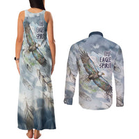 The Eagle Spirit Native American Couples Matching Tank Maxi Dress and Long Sleeve Button Shirt Soaring Bald Eagle and Tribal Feathers Watercolor Sky - Wonder Print Shop