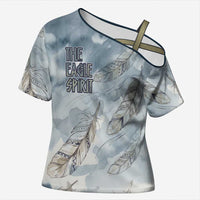 The Eagle Spirit Native American Cross Shoulder Shirt Soaring Bald Eagle and Tribal Feathers Watercolor Sky - Wonder Print Shop