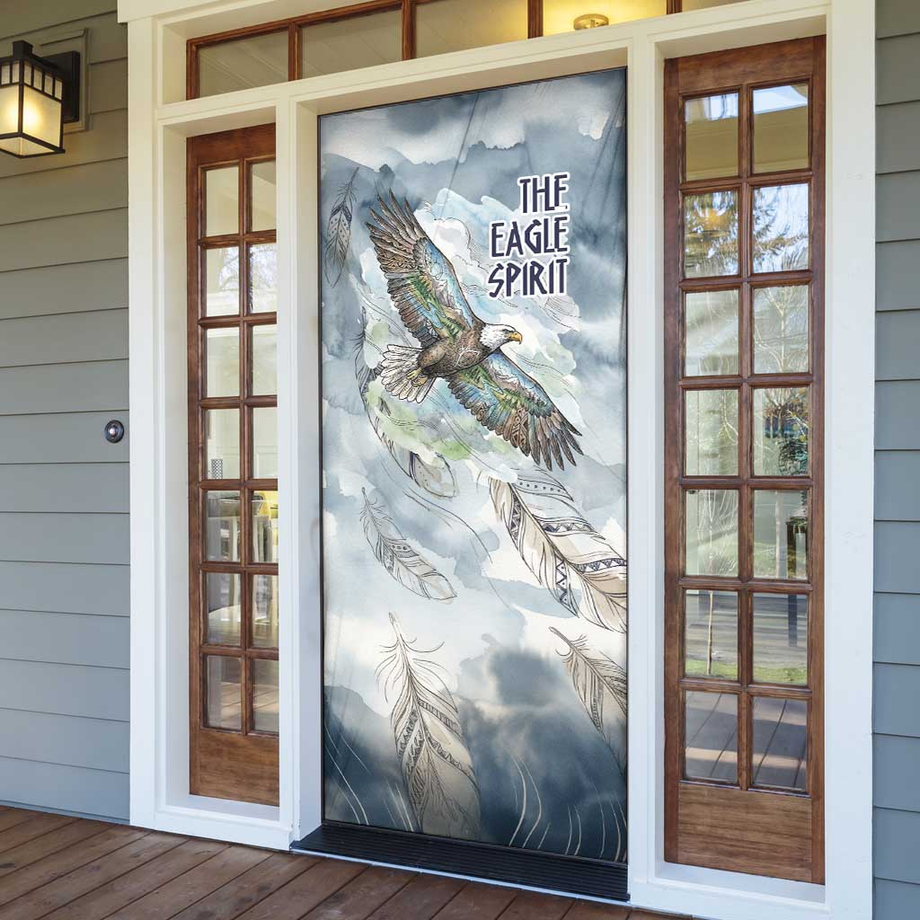 The Eagle Spirit Native American Door Cover Soaring Bald Eagle and Tribal Feathers Watercolor Sky - Wonder Print Shop