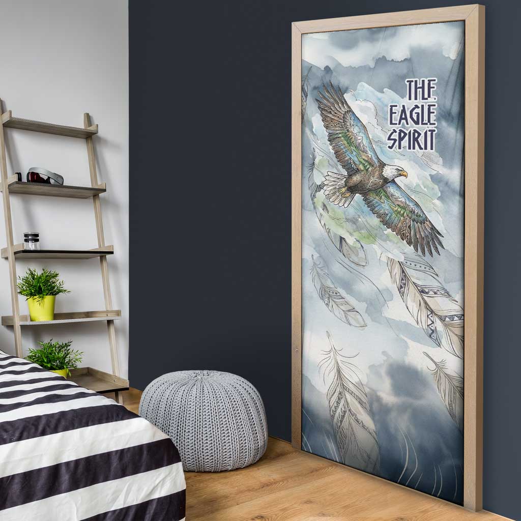 The Eagle Spirit Native American Door Cover Soaring Bald Eagle and Tribal Feathers Watercolor Sky - Wonder Print Shop