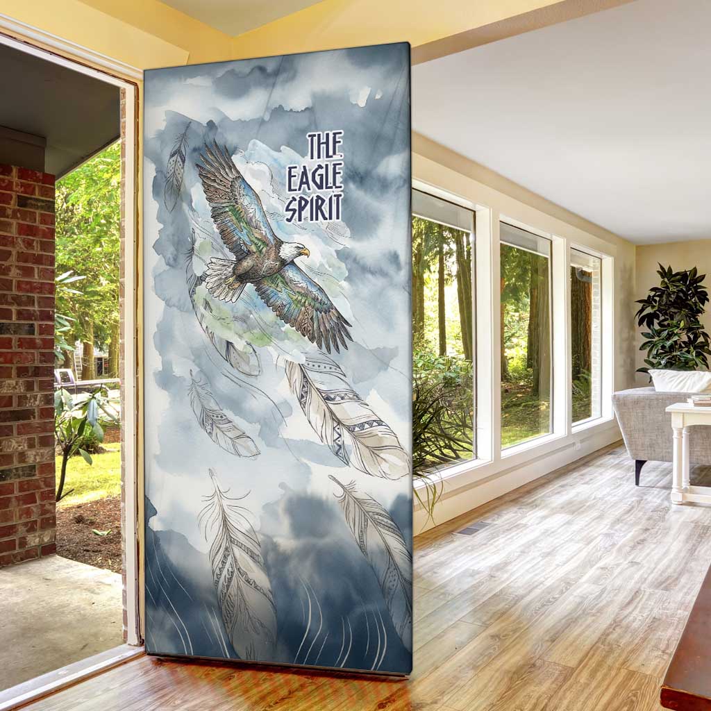 The Eagle Spirit Native American Door Cover Soaring Bald Eagle and Tribal Feathers Watercolor Sky - Wonder Print Shop