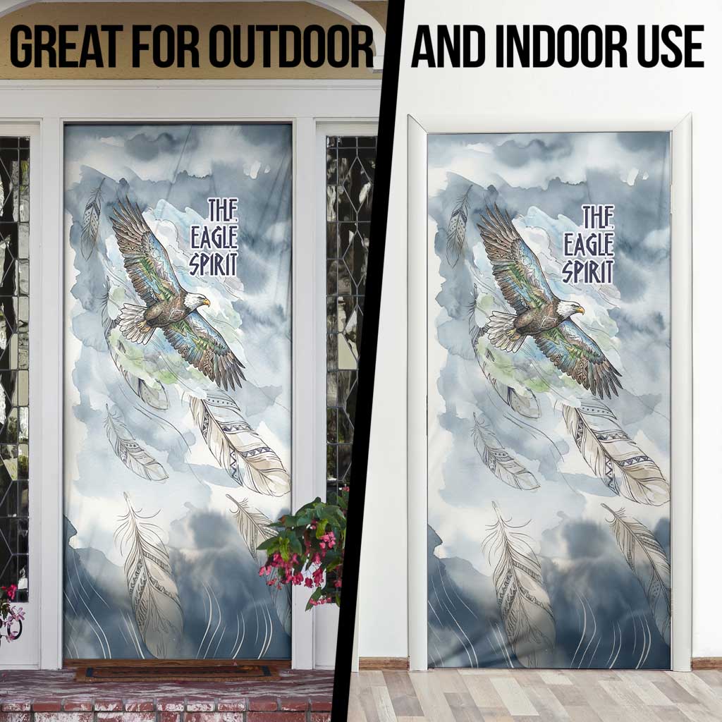 The Eagle Spirit Native American Door Cover Soaring Bald Eagle and Tribal Feathers Watercolor Sky - Wonder Print Shop