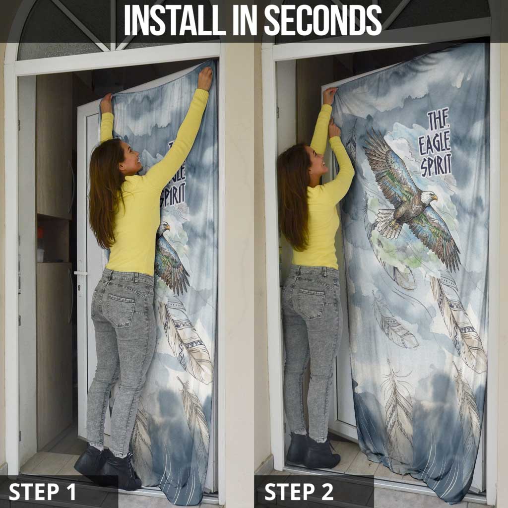 The Eagle Spirit Native American Door Cover Soaring Bald Eagle and Tribal Feathers Watercolor Sky - Wonder Print Shop