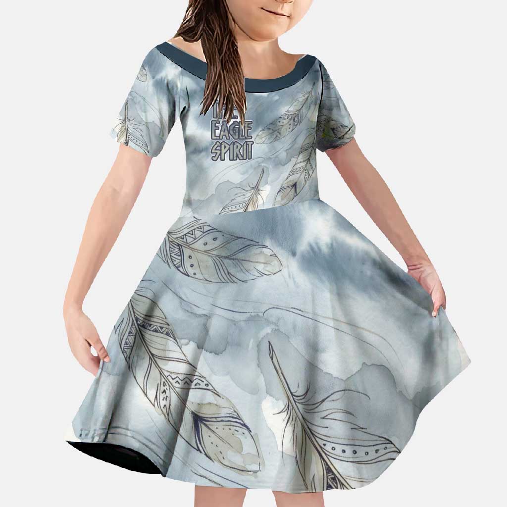 The Eagle Spirit Native American Family Matching Long Sleeve Bodycon Dress and Hawaiian Shirt Soaring Bald Eagle and Tribal Feathers Watercolor Sky - Wonder Print Shop