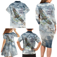 The Eagle Spirit Native American Family Matching Long Sleeve Bodycon Dress and Hawaiian Shirt Soaring Bald Eagle and Tribal Feathers Watercolor Sky - Wonder Print Shop